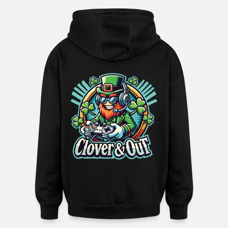 Saint-Patrick Clover & Out Gaming - Sweat à capuche oversize unisexe - noir