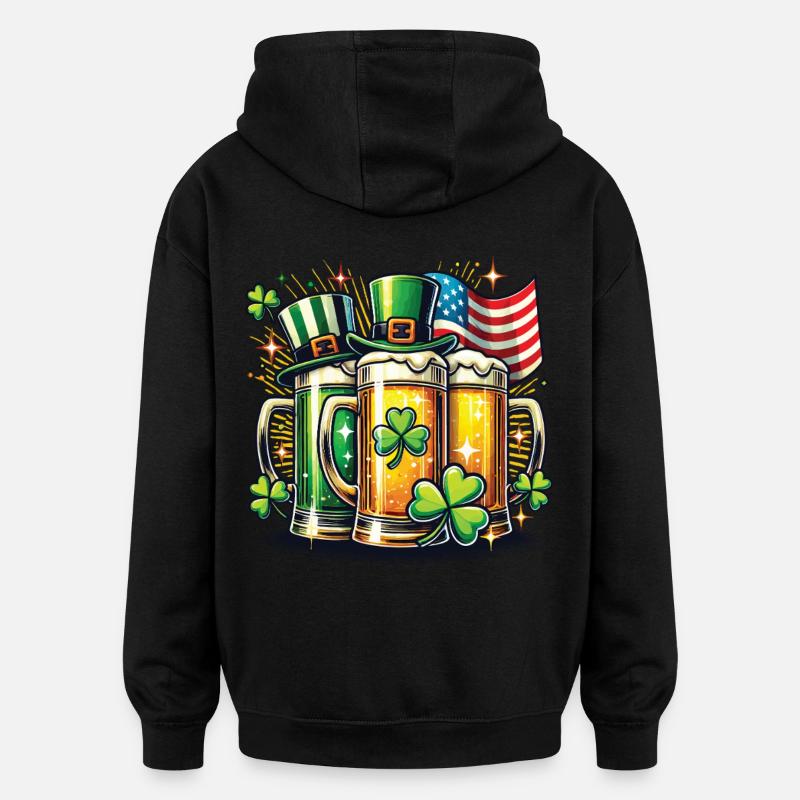 Saint-Patrick Bière Friends Shamrock - Sweat à capuche oversize unisexe - noir