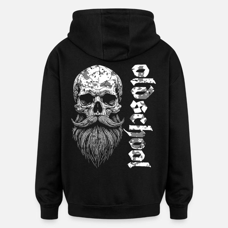 Oldschool Bärtiger Skull - Oversized Unisex Hoodie - Schwarz