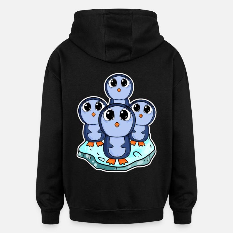 Pingouins - Sweat à capuche oversize unisexe - noir