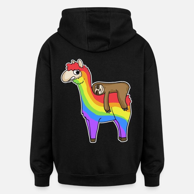 Alpaca Sloth Rainbow Christmas - Oversized Unisex Hoodie - black