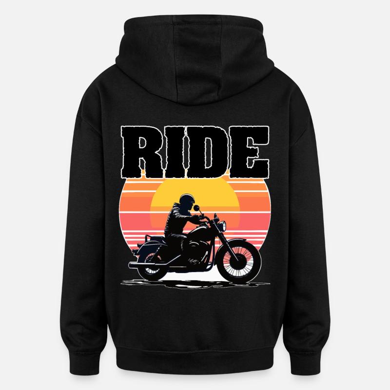 Ride Motorcycle, Silhouette Sunset - Oversized Unisex Hoodie - black