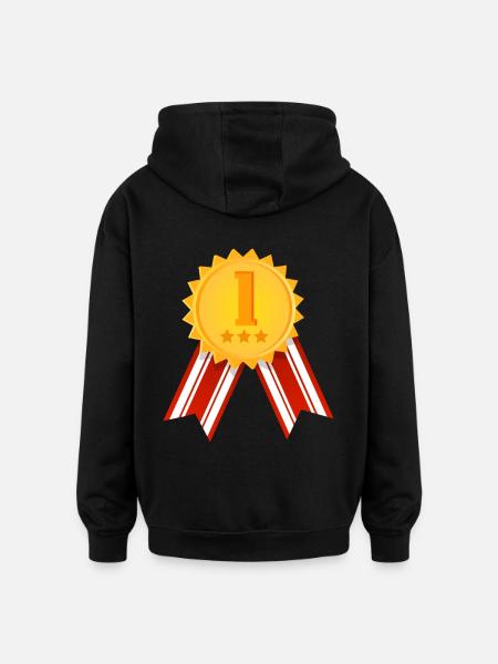 1e plaats - winnaar - winnaar medaille maat verstelbaar - Oversized uniseks hoodie - zwart