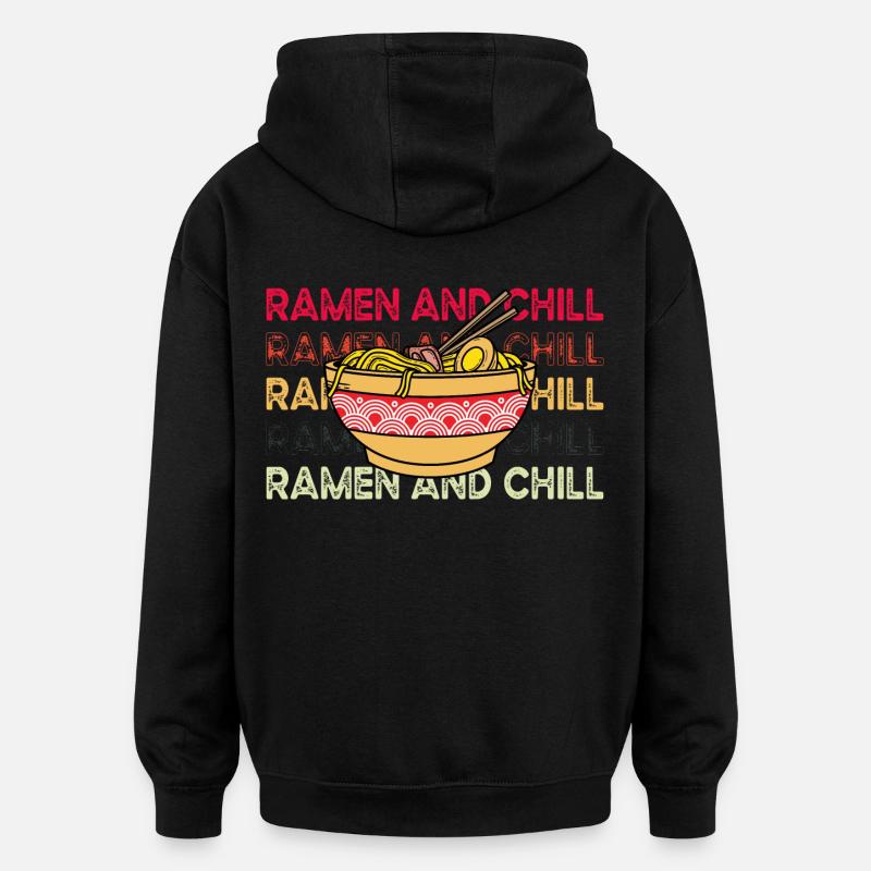 Ramen et Chill - Sweat à capuche oversize unisexe - noir