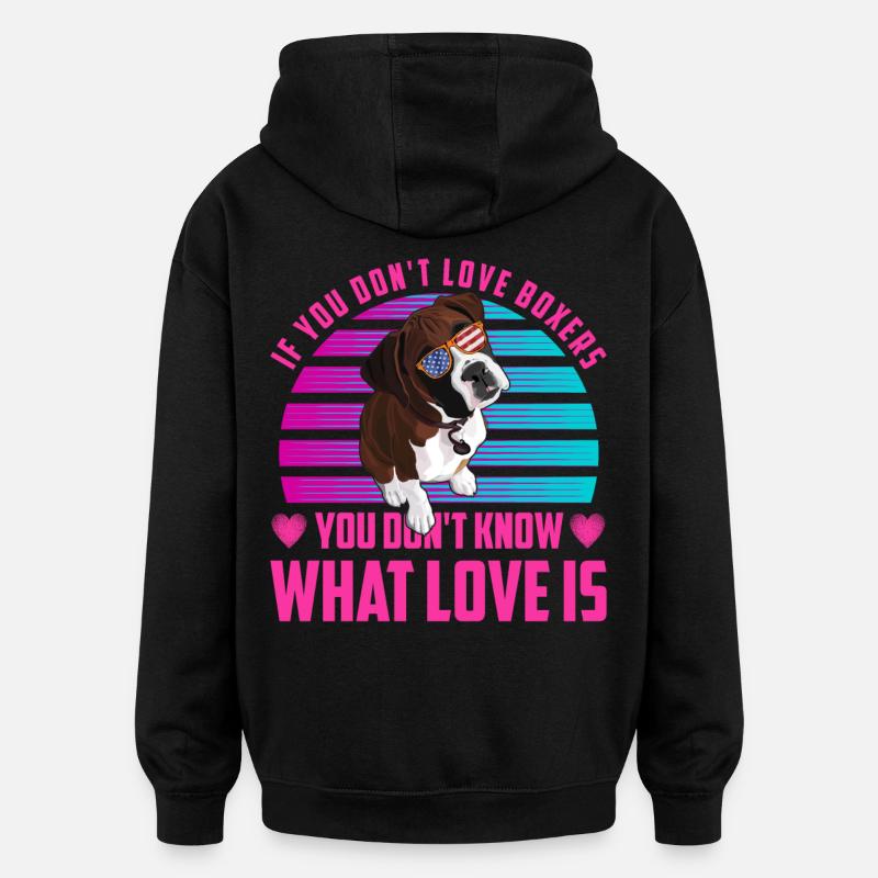 Boxer drôle disant amour - Sweat à capuche oversize unisexe - noir