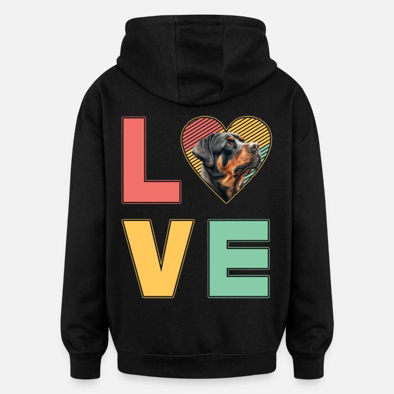 J’adore Rottweiler - Sweat à capuche oversize unisexe - noir
