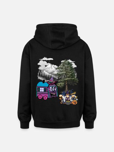 Witch Witches Halloween Construction Trailer - Oversized Unisex Hoodie - black