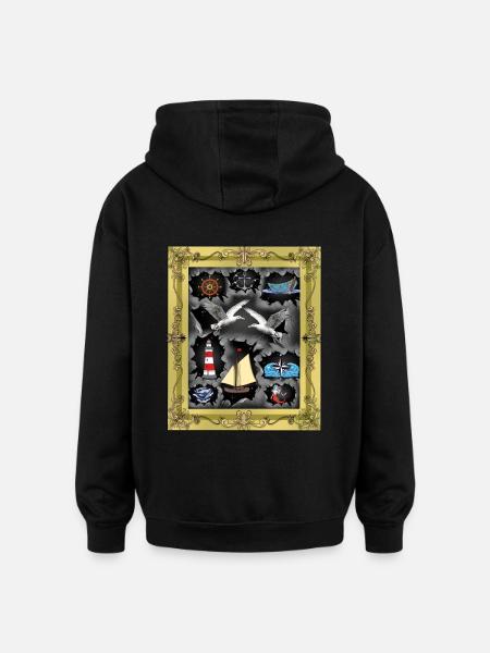 Maritim, Seaman, Seafarer, Ahoy - Oversized Unisex Hoodie - black