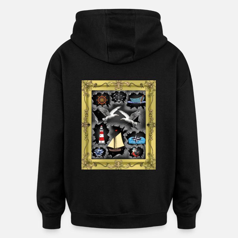Maritim, Marin, Marin, Ahoy - Sweat à capuche oversize unisexe - noir