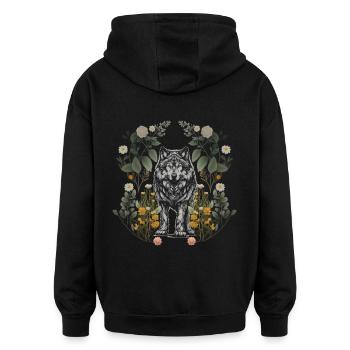 Nature Loup Loups Fleur Louve Conte de fées Enfants - Sweat à capuche oversize unisexe - noir - Dos - Noah (186cm)