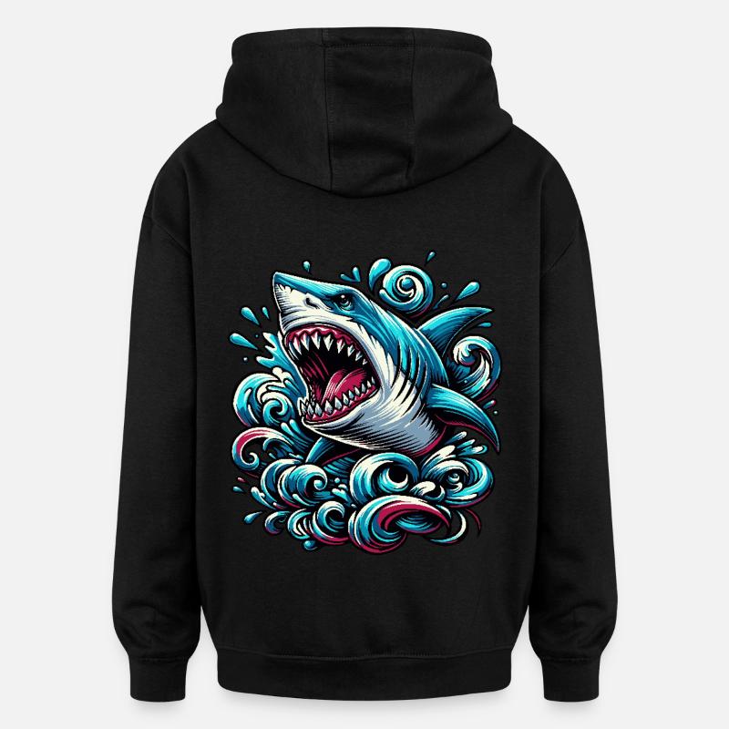 requin vagues puissantes tatouage oeuvre - Sweat à capuche oversize unisexe - noir