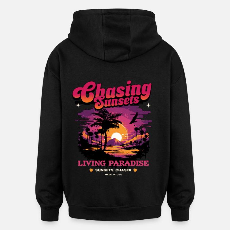 Sunset Paradise Déclaration Rétro - Sweat à capuche oversize unisexe - noir