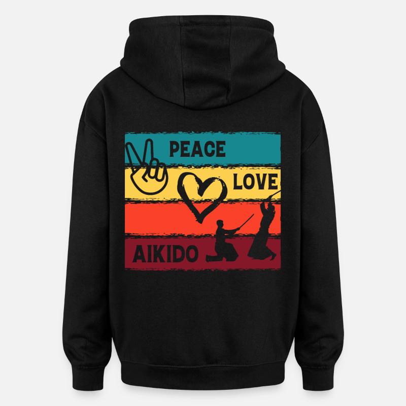 Frieden, Liebe, Aikido - Oversized Unisex Hoodie - Schwarz