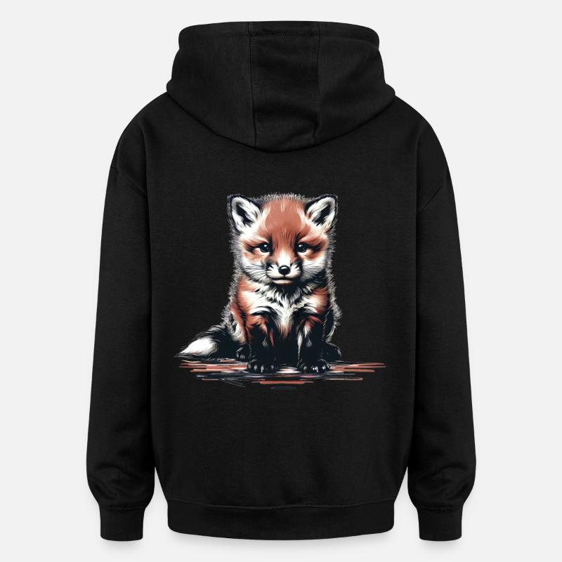Fuchs Kinder Kind - Oversized Unisex Hoodie - Schwarz