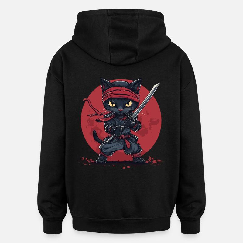 Chat Ninja - Sweat à capuche oversize unisexe - noir