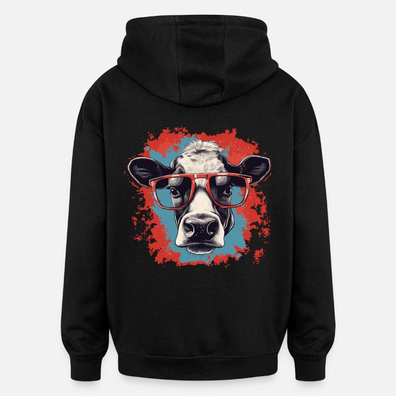 Kuh mit Nerdbrille - Oversized Unisex Hoodie - Schwarz