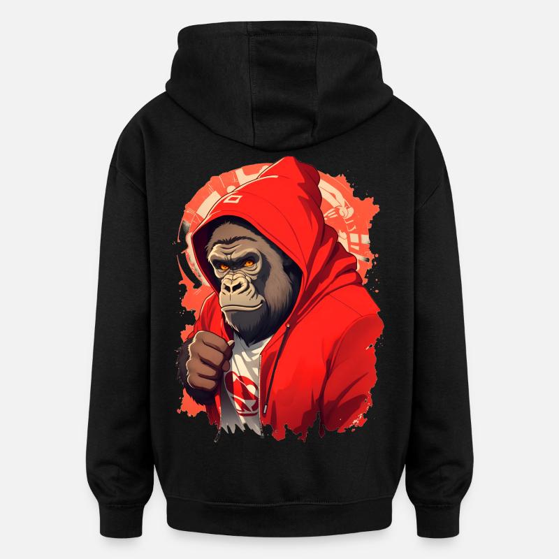 Gorille à capuche rouge - Sweat à capuche oversize unisexe - noir