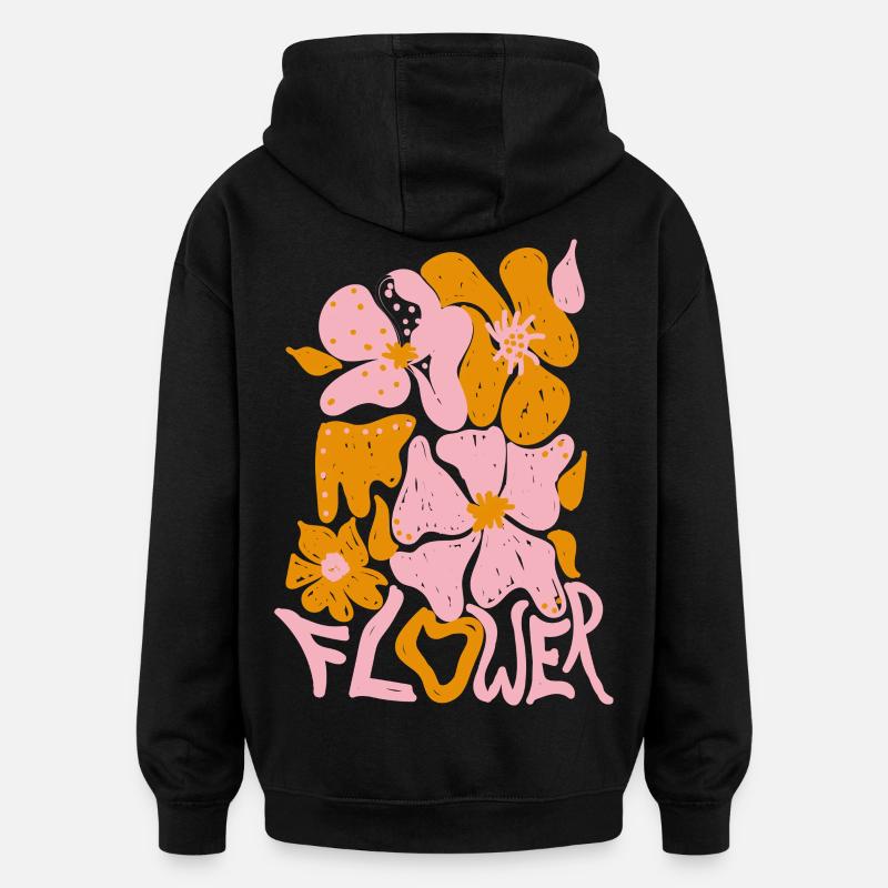 Fleur rose - Sweat à capuche oversize unisexe - noir