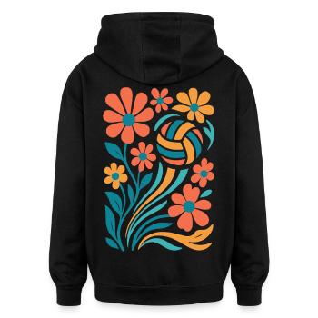 Abstrakte Blumen mit Volleyball - Oversized Unisex Hoodie - Schwarz - Hinten - Noah (186cm)