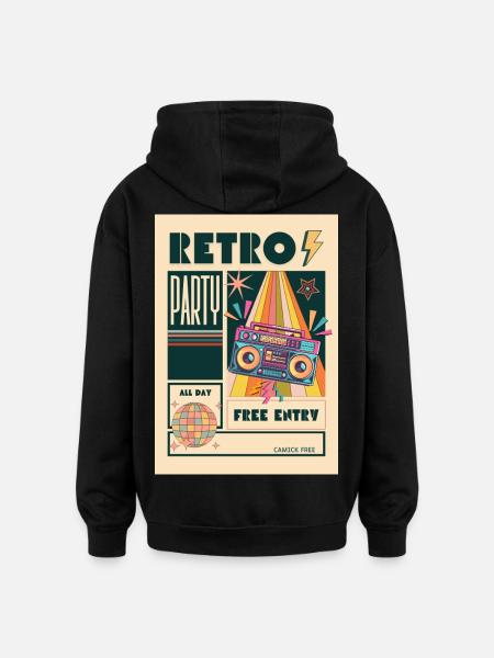 Retro Party Boombox Neon - Oversized Unisex Hoodie - black