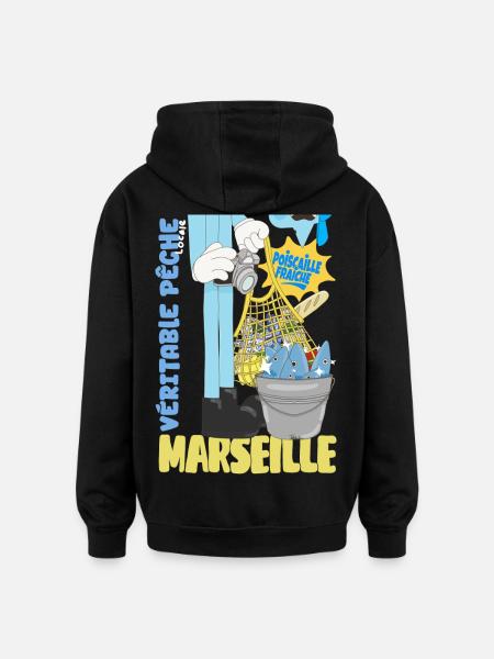 Marseille Poiscaille Fraîche Cartoon - Sweat à capuche oversize unisexe - noir