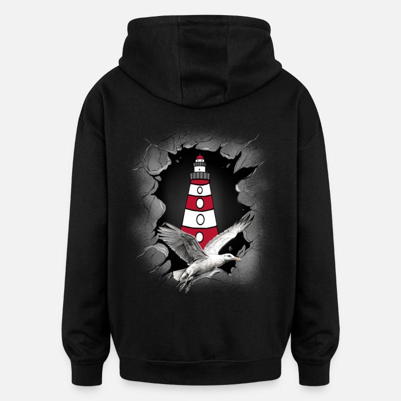 Seagull Lighthouse Maritime Lighthouses Seagulls - Oversized Unisex Hoodie - black