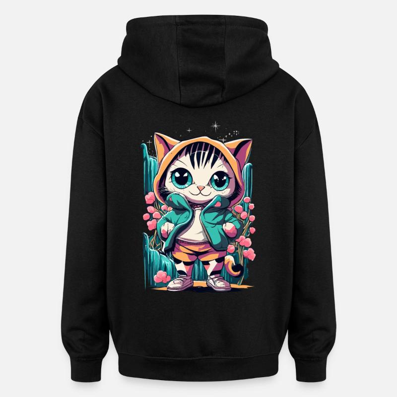 chaton kawaii mignon japon - Sweat à capuche oversize unisexe - noir