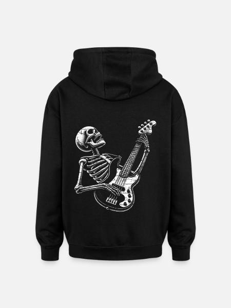 Skeleton Skull with Bass Guitar - Oversized Unisex Hoodie - black