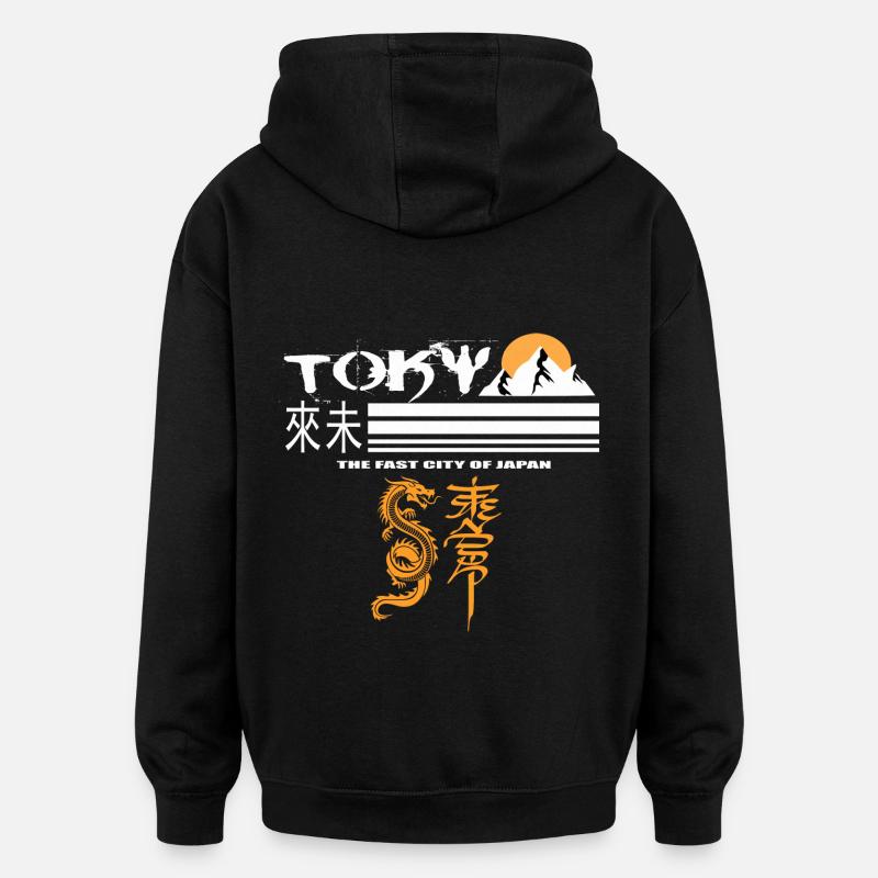 Tokyo Orange - Sweat à capuche oversize unisexe - noir