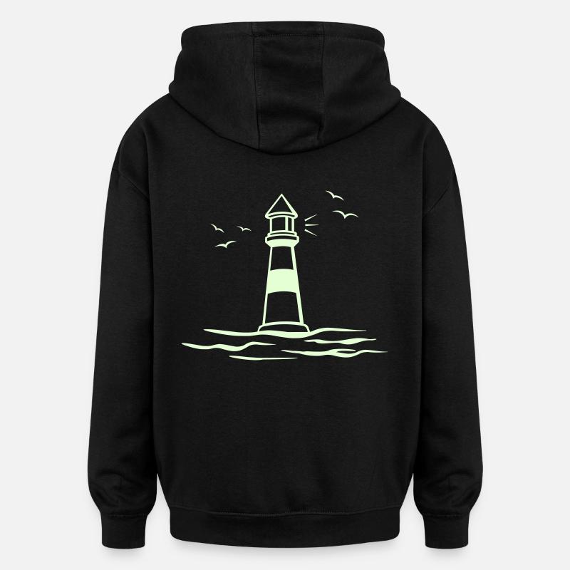 Leuchtturm, Meer, Möwen - Oversized Unisex Hoodie - Schwarz