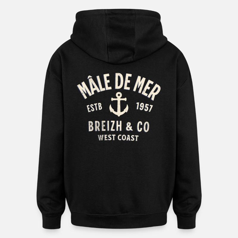 Mâle de Mer Breizh Co - Sweat à capuche oversize unisexe - noir
