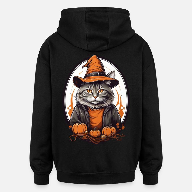 Chat d’Halloween - Sweat à capuche oversize unisexe - noir