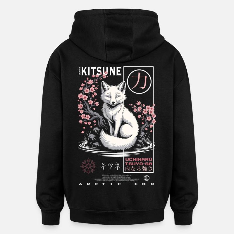 Kitsune Renard - Japonais Asiatique - Sweat à capuche oversize unisexe - noir