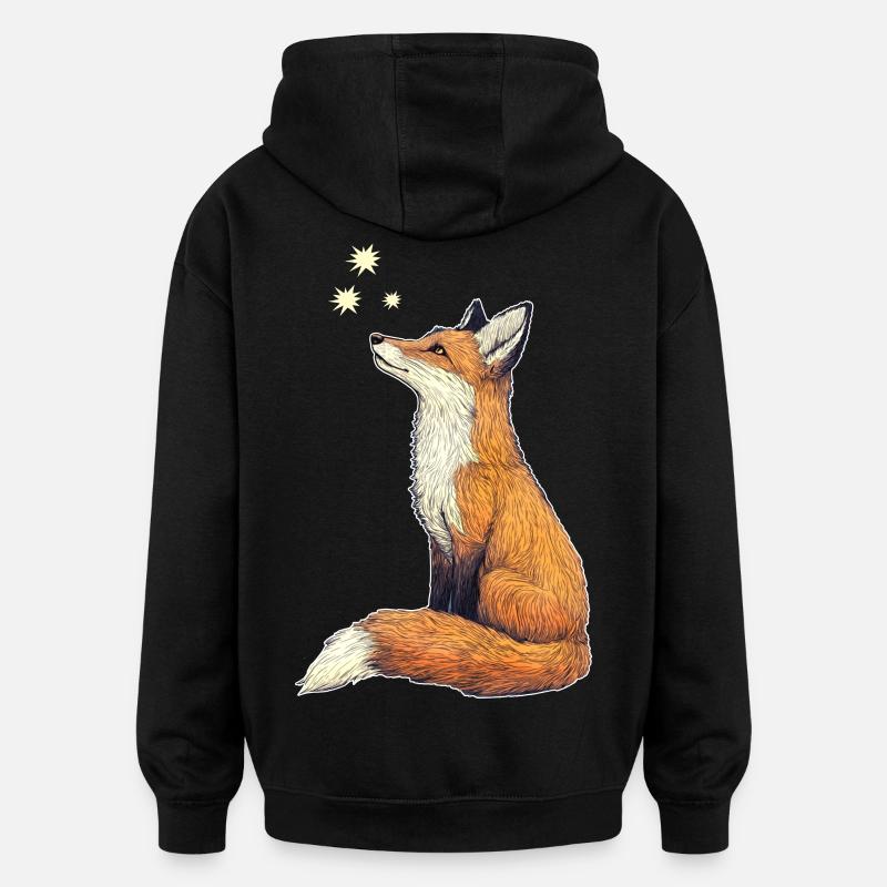 Fuchs mit Sternen - Oversized Unisex Hoodie - Schwarz