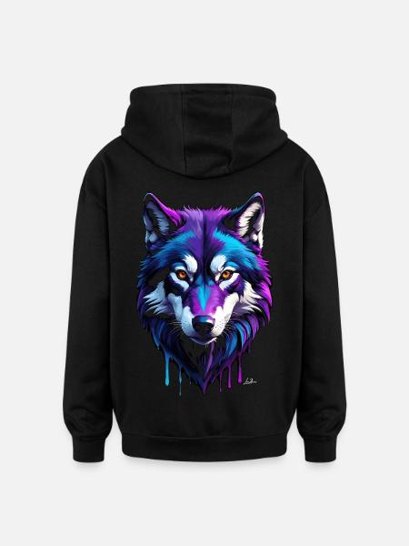 Masterpiece - Cyber Wolf Head Paint - Oversized Unisex Hoodie - black