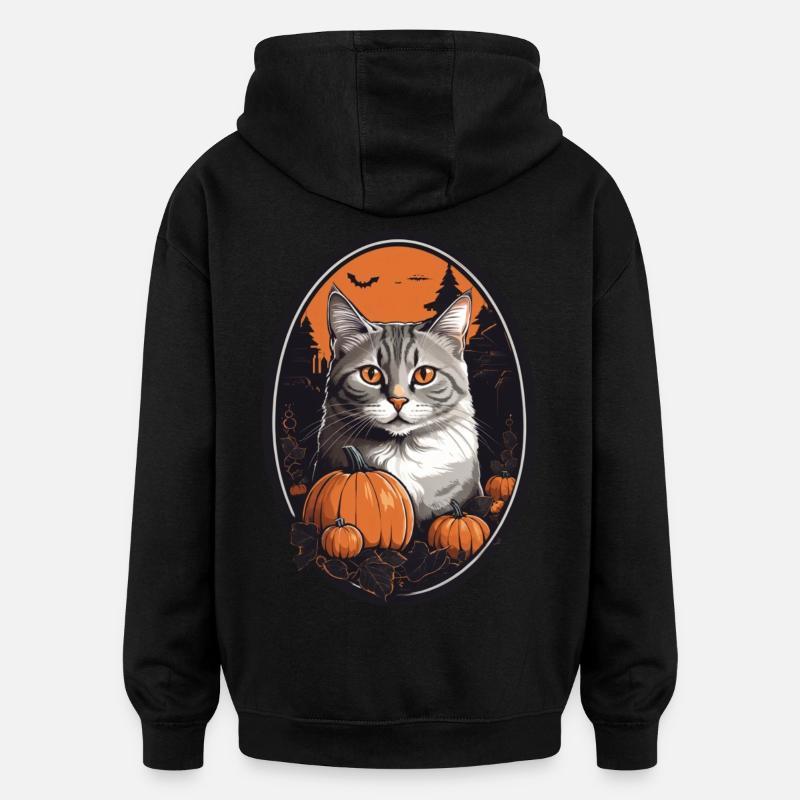 Chat d’Halloween - Sweat à capuche oversize unisexe - noir