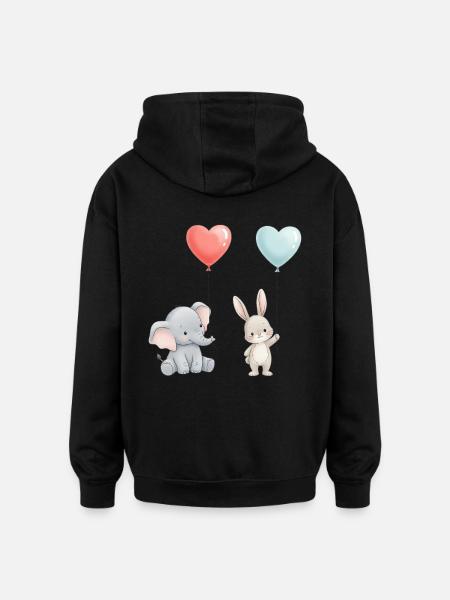 Elefant Kanin Kærlighed Ballon Hjerte Sød - Oversize unisex hoodie - sort
