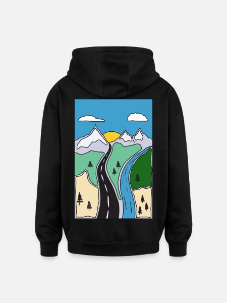 Mountain River Landscape - Oversized Unisex Hoodie - black