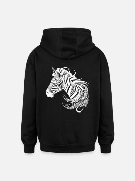 Wild Zebra Tattoo Style Lines - Oversized Unisex Hoodie - black