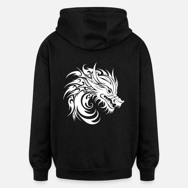 Sifflement Style Tatouage Dragon Tête - Sweat à capuche oversize unisexe - noir
