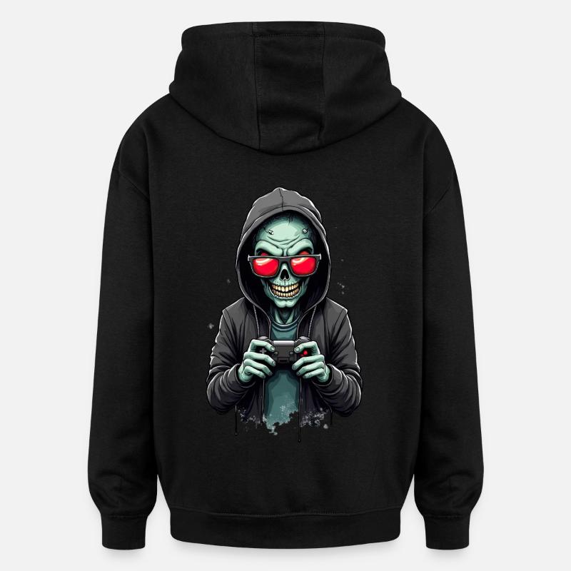 Joueur effrayant avec crâne - Sweat à capuche oversize unisexe - noir