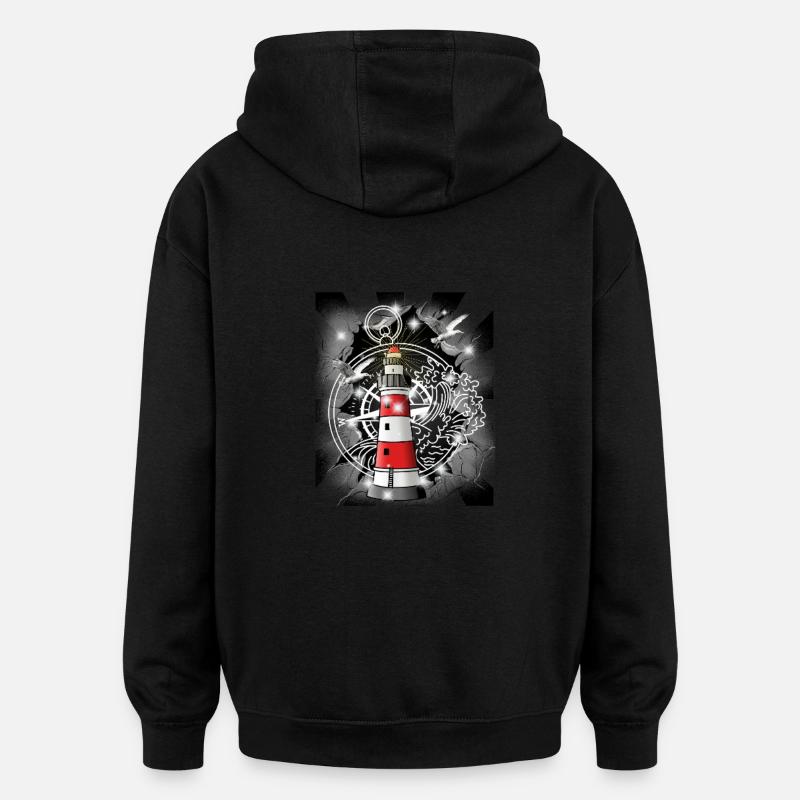 Rétro Phare Boussole Seagulls - Sweat à capuche oversize unisexe - noir