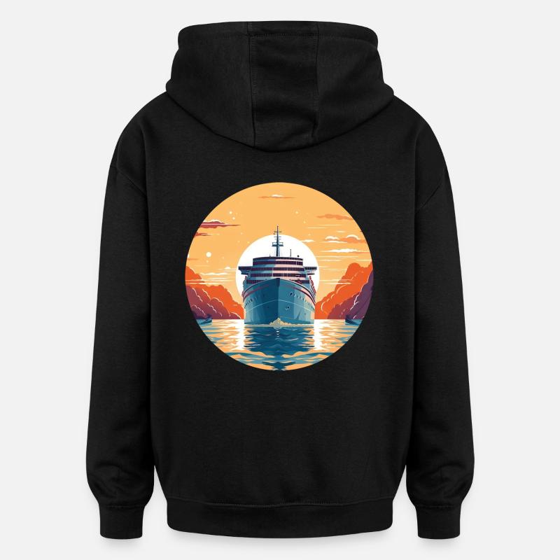 Cruise ship at sunset - trip - Oversized Unisex Hoodie - black