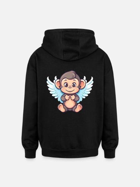 Ange singe mignon - design avec des ailes - Sweat à capuche oversize unisexe - noir