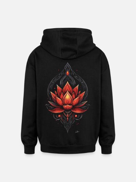 Ornamental Golden Red Lotus - Oversized Unisex Hoodie - black