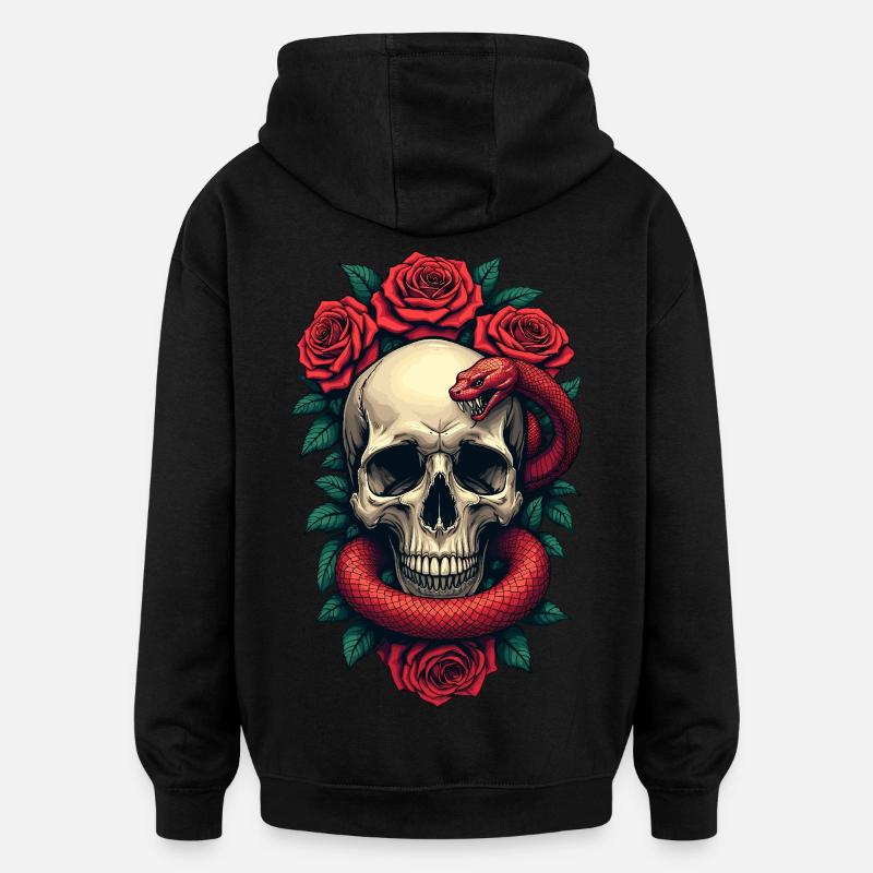 Crâne roses et serpent - Sweat à capuche oversize unisexe - noir