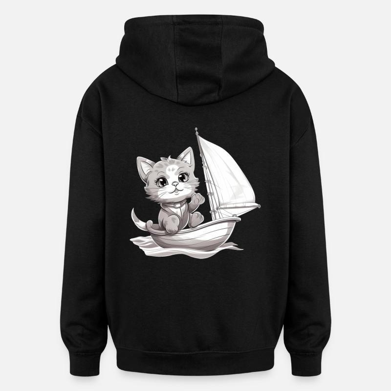 Sailing cat on dinghy - Oversized Unisex Hoodie - black