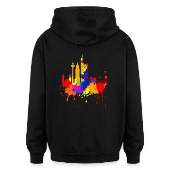 Frankfurt Skyline Bunte Farben Malerei Kunst Liebe - Oversized Unisex Hoodie - Schwarz - Hinten - Noah (186cm)