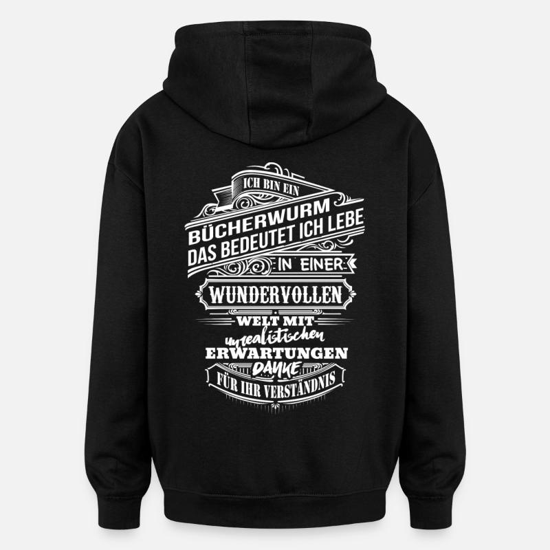 Ich bin ein Bücherwurm - Oversized Unisex Hoodie - Schwarz