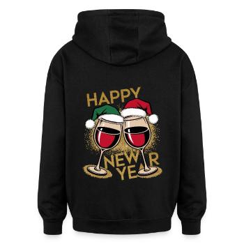 Silvester Outfit Happy New Year Weinglas Rotwein - Oversized Unisex Hoodie - Schwarz - Hinten - Noah (186cm)